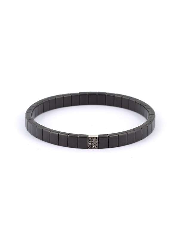 BRACCIALE ELASTICO IN CERAMICA NERA E MATTONCINO IN ORO BIANCO 18KT CON DIAMANTI NERI