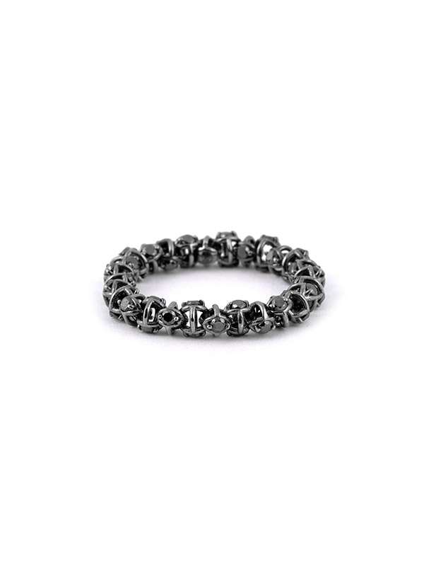 ANELLO GIRODITO MAGLIA MORBIDA LINEA LUMINE' IN ORO BIANCO RODIATO 18KT CON DIAMANTI NERI