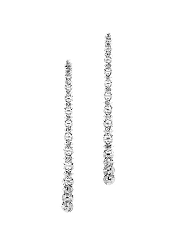 ORECCHINI PENDENTI MAGLIA MORBIDA LINEA LUMINE' IN ORO BIANCO 18KT CON DIAMANTI