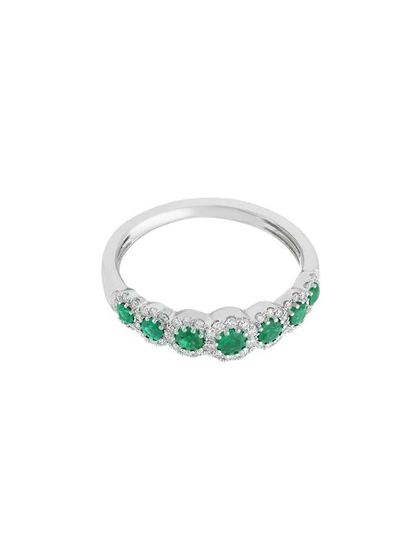 ANELLO IN ORO BIANCO 18KT CON DIAMANTI E SMERALDI A SCALARE