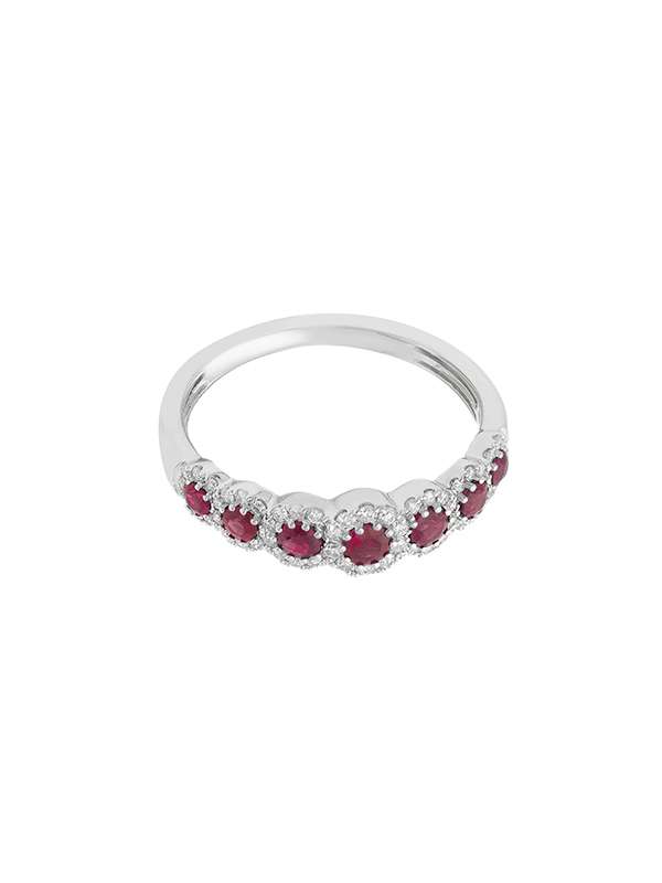 ANELLO IN ORO BIANCO 18KT CON DIAMANTI E RUBINI A SCALARE
