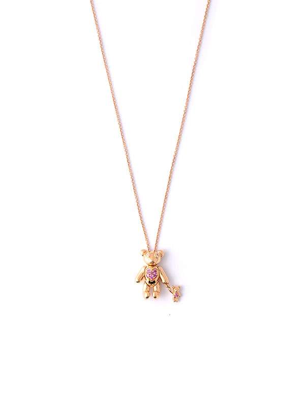 GIROCOLLO IN ORO ROSA 18KT CON ORSETTO E ZAFFIRI ROSA E DIAMANTI