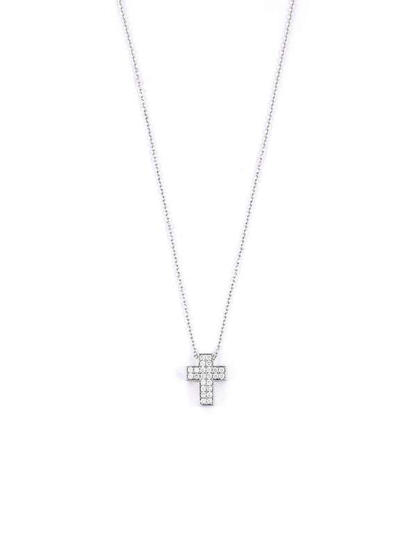 GIROCOLLO IN ORO BIANCO 18KT CON CROCE E DIAMANTI