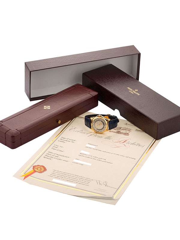 PATEK PHILIPPE WORLD TIME ORE DEL MONDO CON ESTRATTO 2018 37MM IN ORO GIALLO 18KT REF. 5110J