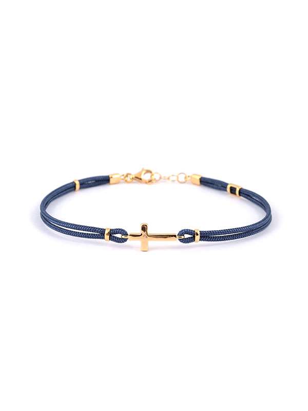 BRACCIALE CORDINO CON CROCE IN ORO GIALLO 18KT
