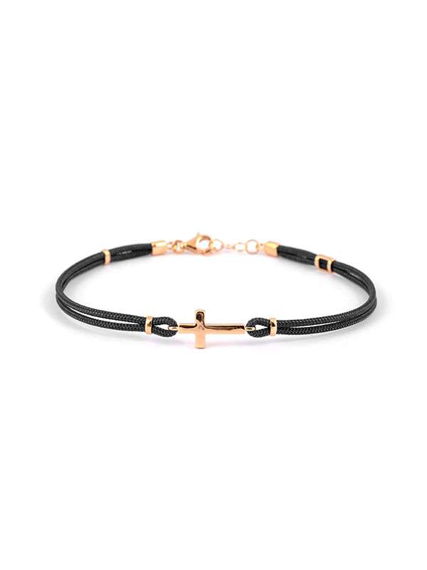 BRACCIALE CORDINO CON CROCE IN ORO BIANCO 18KT