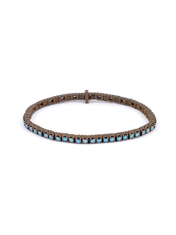 BRACCIALE TENNIS IN TITANIO COFFEE CON DIAMANTI AZZURRI