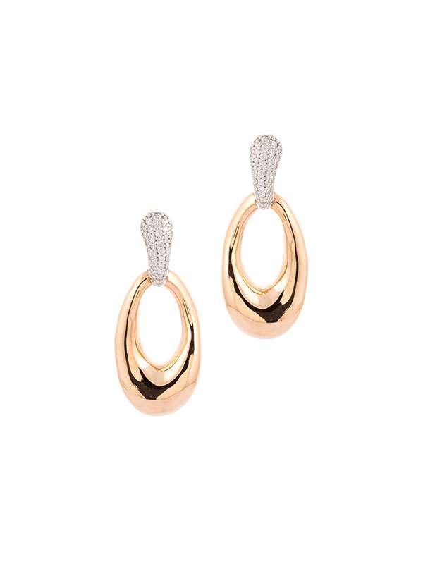 ORECCHINI IN ORO ROSA E ORO BIANCO 18KT CON PAVE' DI DIAMANTI