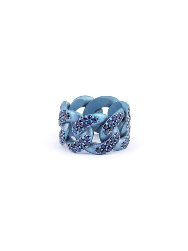 ANELLO GROUMETTE IN TITANIO SKY CON ZAFFIRI BLU