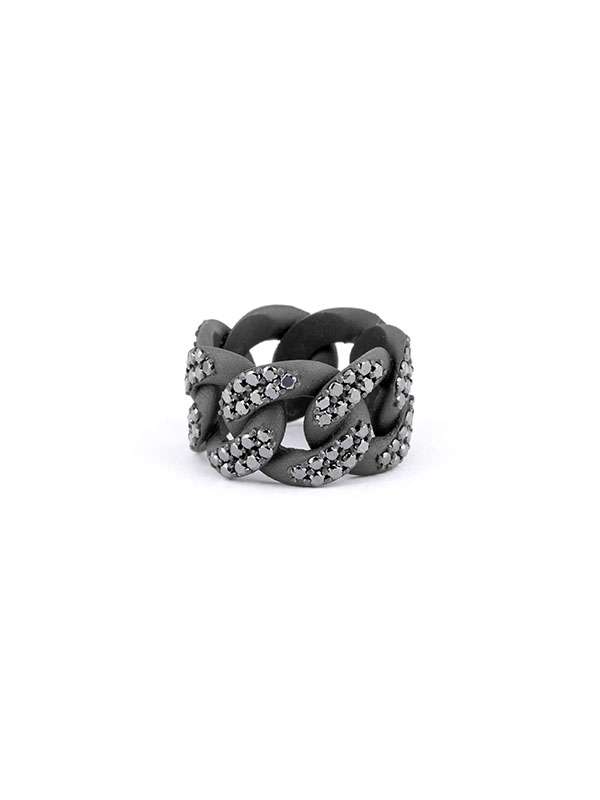 ANELLO GROUMETTE IN TITANIO CARBON CON DIAMANTI NERI