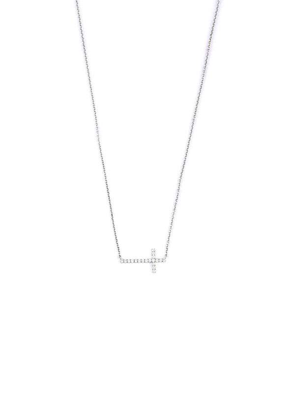 GIROCOLLO IN ORO BIANCO 18KT CROCE DI DIAMANTI