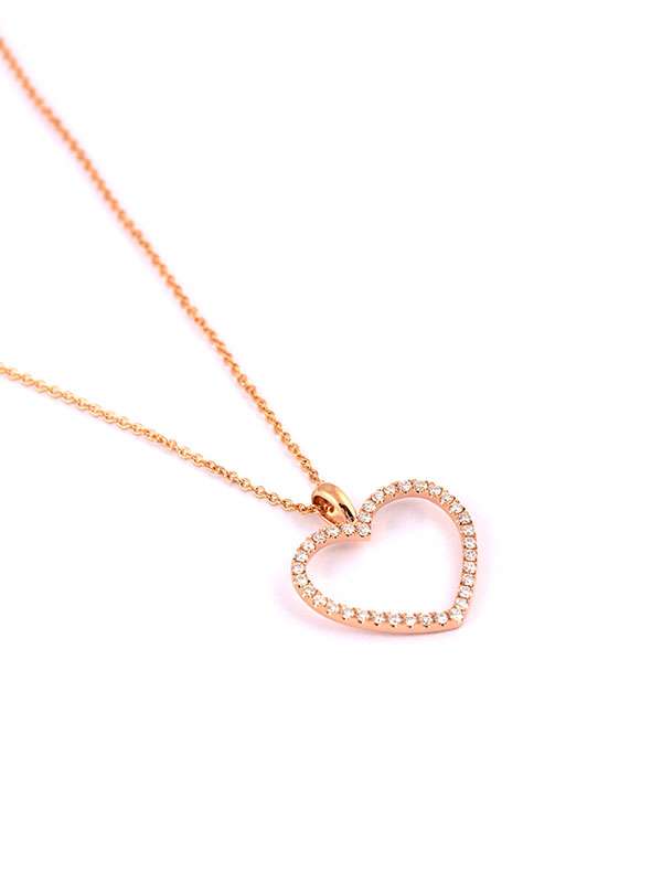 GIROCOLLO IN ORO ROSA 18KT CUORE VUOTO CON DIAMANTI