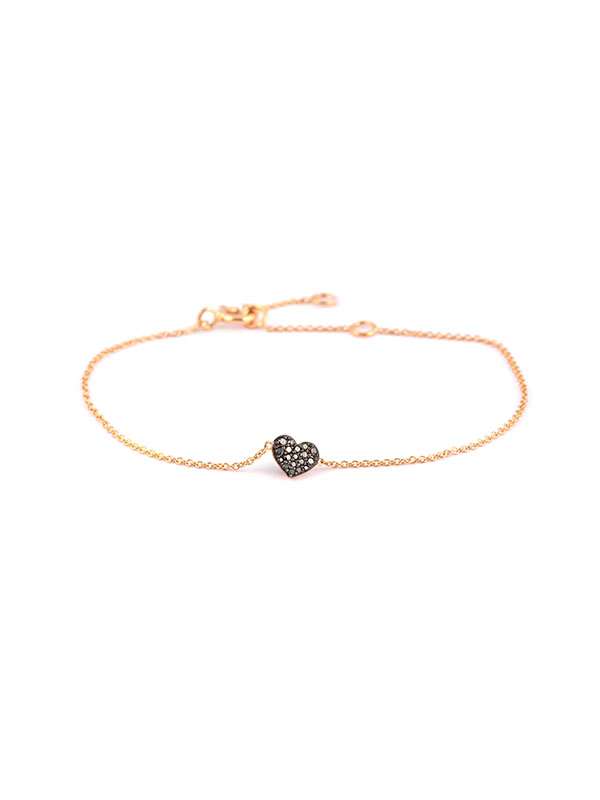 BRACCIALE IN ORO ROSA 18KT CUORE CON DIAMANTI NERI