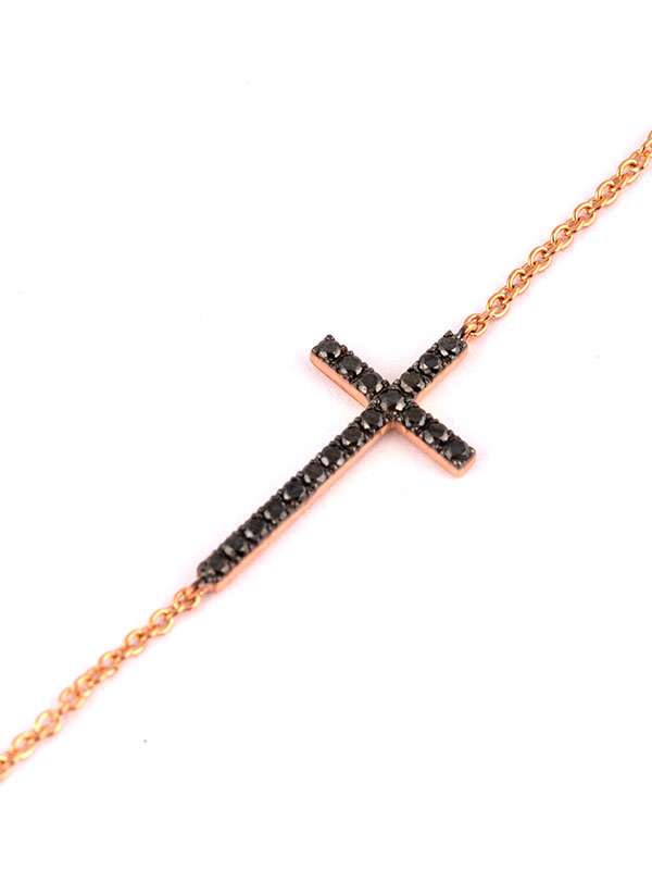 BRACCIALE IN ORO ROSA 18KT CROCE DI DIAMANTI NERI