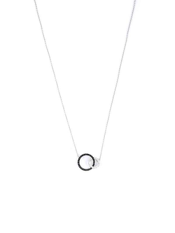 GIROCOLLO IN ORO BIANCO 18KT DUE ANELLI CON DIAMANTI BIANCHI E DIAMANTI NERI