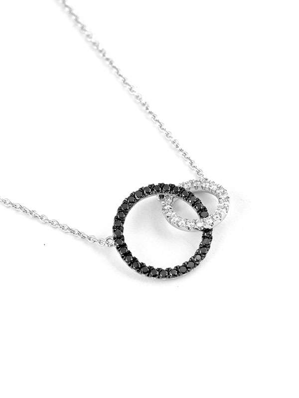 GIROCOLLO IN ORO BIANCO 18KT DUE ANELLI CON DIAMANTI BIANCHI E DIAMANTI NERI