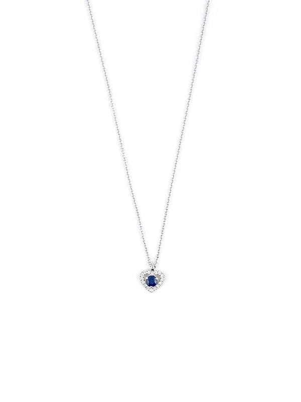 GIROCOLLO IN ORO BIANCO 18KT CON ZAFFIRO BLU TAGLIO CUORE E DIAMANTI
