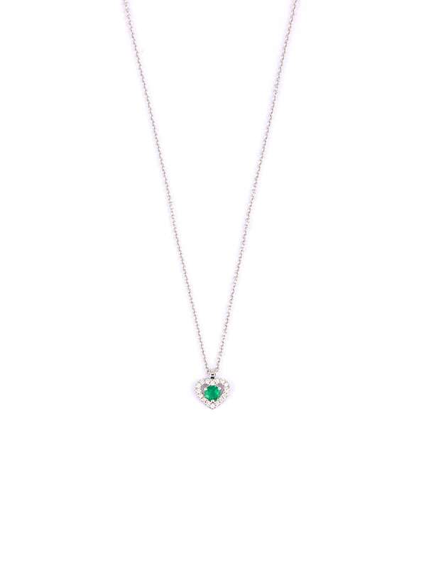 GIROCOLLO IN ORO BIANCO 18KT CON SMERALDO TAGLIO CUORE E DIAMANTI