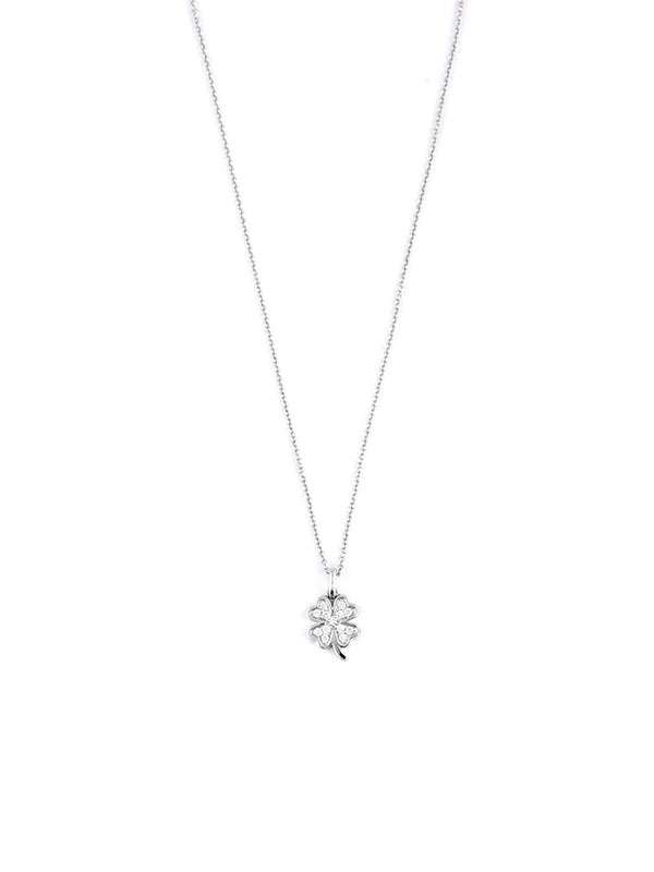 GIROCOLLO IN ORO BIANCO 18KT QUADRIFOGLIO CON DIAMANTI