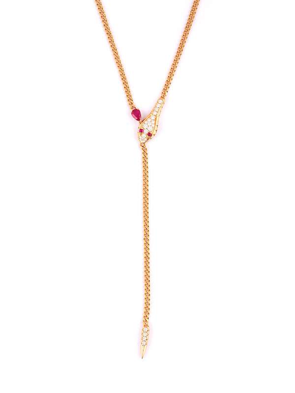 GIROCOLLO IN ORO ROSA 18KT SERPENTE CON RUCINI ROSSI E DIAMANTI