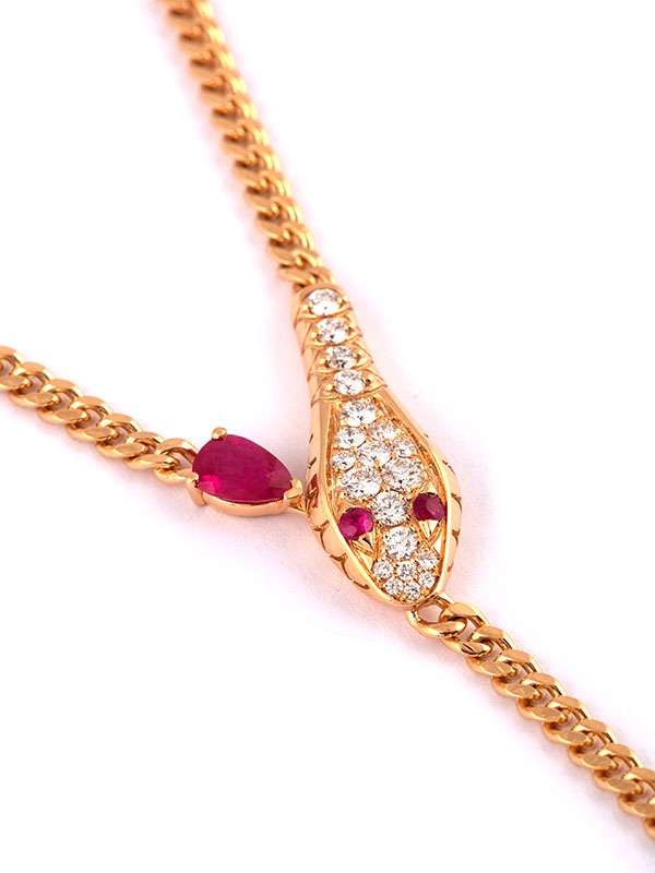 GIROCOLLO IN ORO ROSA 18KT SERPENTE CON RUCINI ROSSI E DIAMANTI