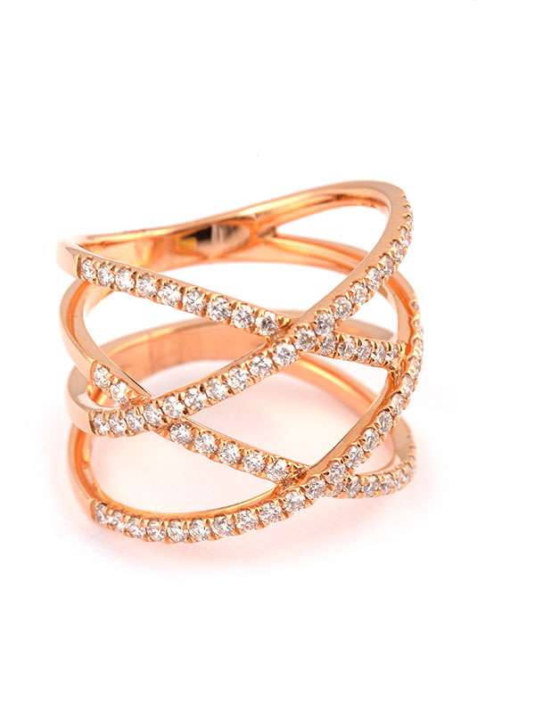 ANELLO IN ORO ROSA 18KT DOPPIO INCROCIO CON DIAMANTI