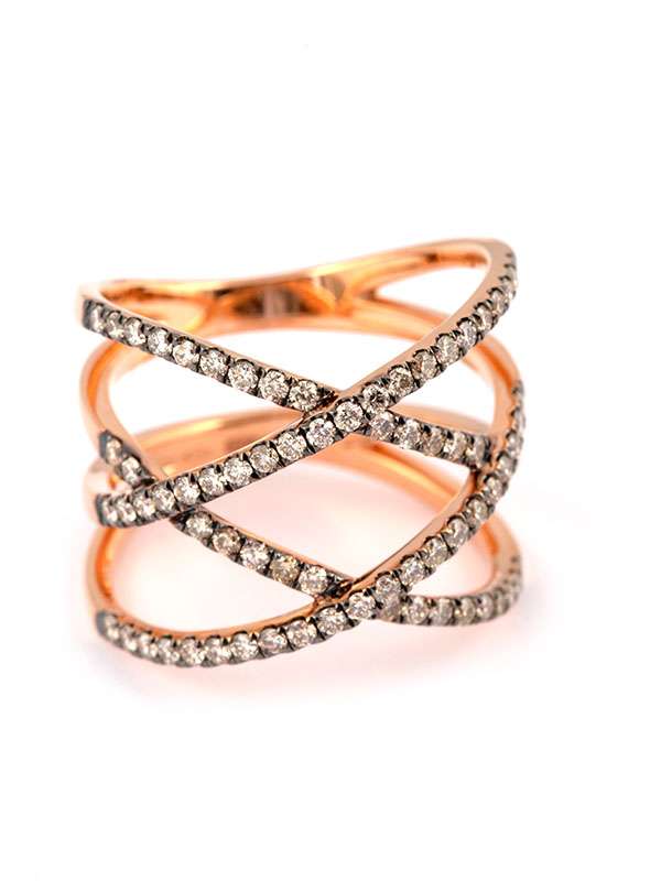 ANELLO IN ORO ROSA 18KT DOPPIO INCROCIO CON DIAMANTI BROWN