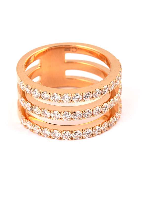 ANELLO IN ORO ROSA 18KT TRE FILE CON DIAMANTI