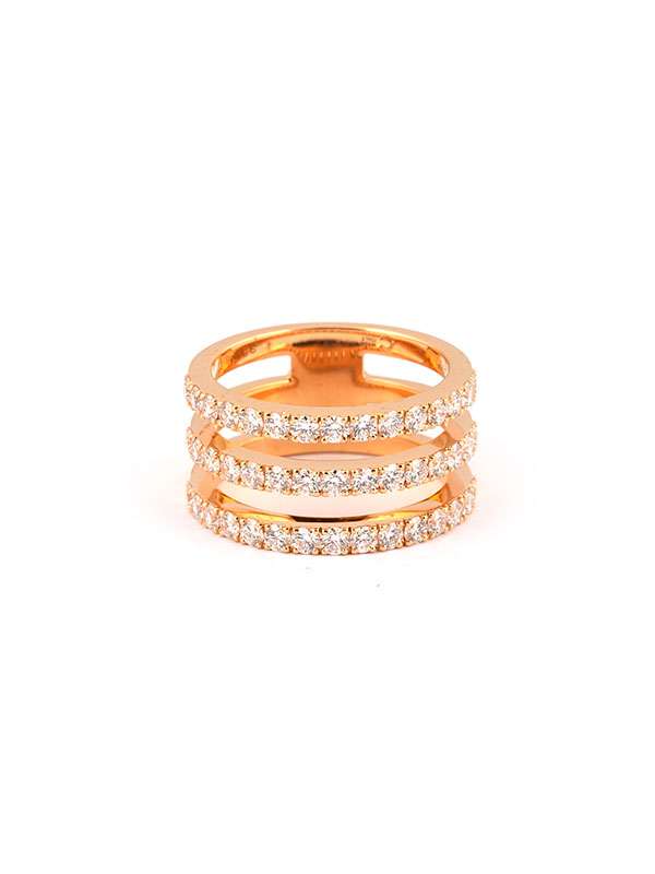 ANELLO IN ORO ROSA 18KT TRE FILE CON DIAMANTI