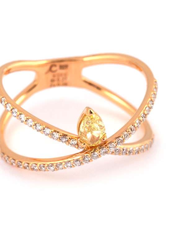ANELLO IN ORO ROSA 18KT INCROCIO CON DIAMANTI E DIAMANTE FANCY YELLOW TAGLIO GOCCIA