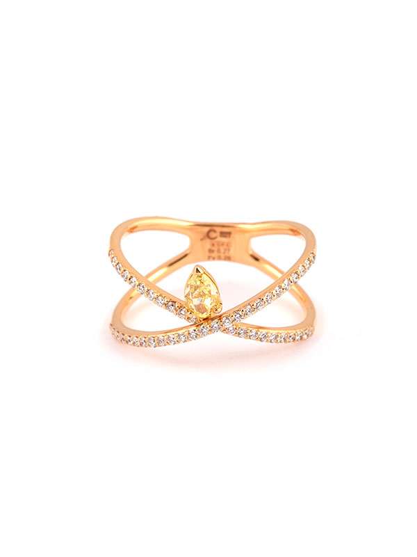 ANELLO IN ORO ROSA 18KT INCROCIO CON DIAMANTI E DIAMANTE FANCY YELLOW TAGLIO GOCCIA
