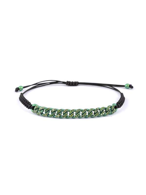 BRACCIALE CORDINO CON GROUMETTE IN TITANIO 6MM E DIAMANTI VERDI