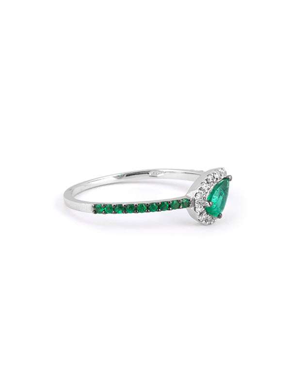 ANELLO IN ORO BIANCO 18KT CON DIAMANTI E SMERALDI