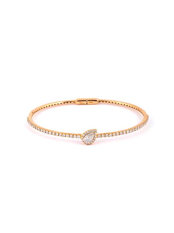 BRACCIALE RIGIDO A MOLLA IN ORO ROSA 18KT CON DIAMANTI E DIAMANTE A GOCCIA