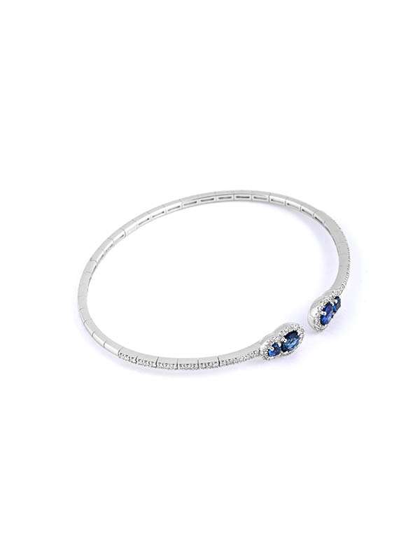 BRACCIALE RIGIDO A MOLLA IN ORO BIANCO 18KT CON DIAMANTI E ZAFFIRI BLU