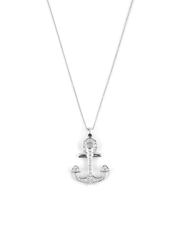 GIROCOLLO IN ORO BIANCO 18KT CON ANCORA E DIAMANTI