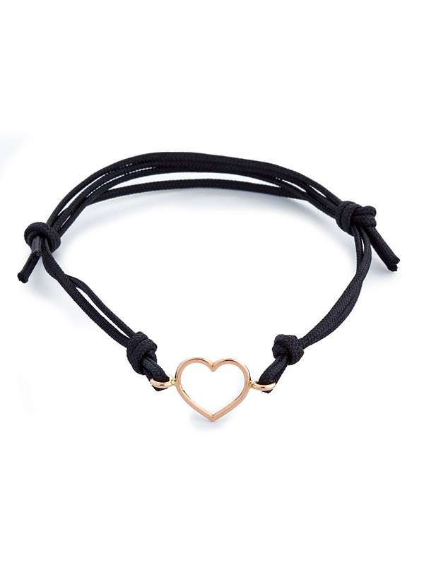 BRACCIALE CON CORDINO E CUORE PICCOLO VUOTO IN ORO ROSA 14KT