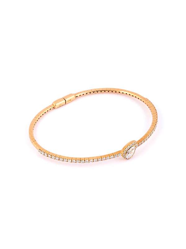 BRACCIALE RIGIDO A MOLLA IN ORO ROSA 18KT CON DIAMANTI E DIAMANTE A GOCCIA