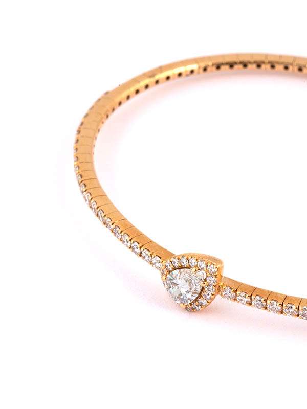 BRACCIALE RIGIDO A MOLLA IN ORO ROSA 18KT CON DIAMANTI E DIAMANTE A GOCCIA