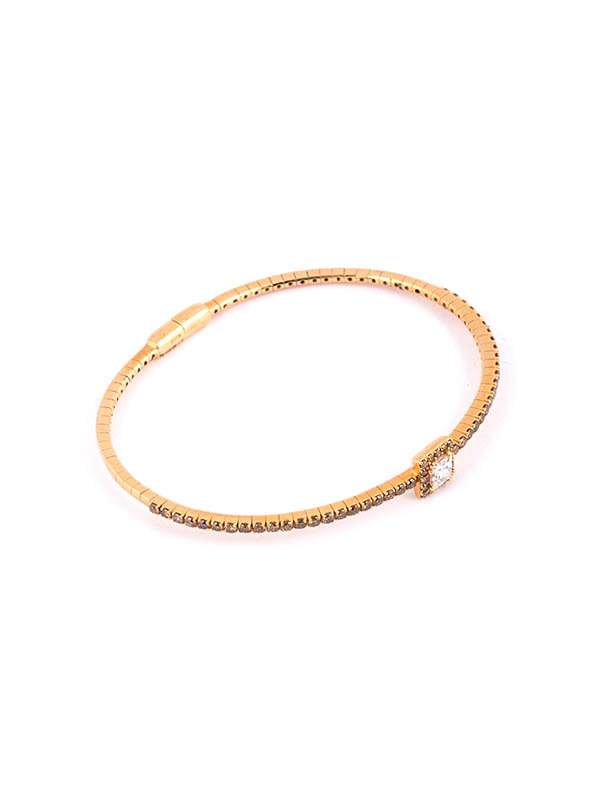 BRACCIALE RIGIDO A MOLLA IN ORO ROSA 18KT CON DIAMANTI BROWN E DIAMANTE PRINCESSE