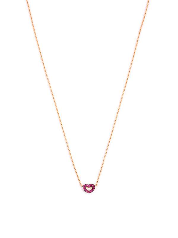 GIROCOLLO IN ORO ROSA 18KT CUORE CON RUBINI