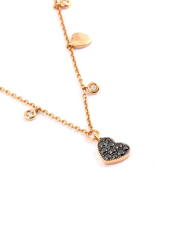 GIROCOLLO IN ORO ROSA 18KT CUORE CON DIAMANTI E DIAMANTI NERI