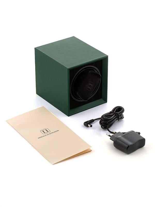 SCATOLA PORTA OROLOGI CON ROTORE IN PELLE VERDE UN POSTO
