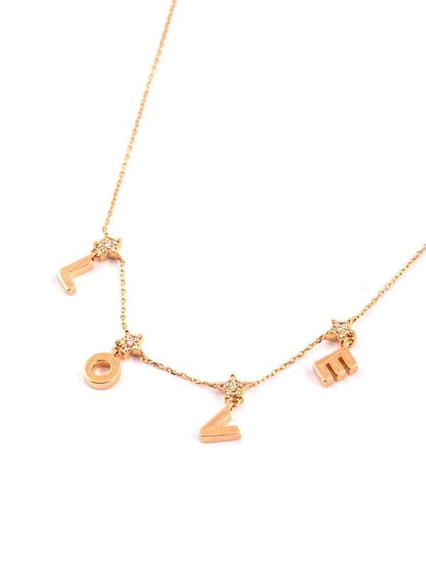 GIROCOLLO IN ORO ROSA 18KT 4 STELLE CON DIAMANTI E SCRITTA LOVE