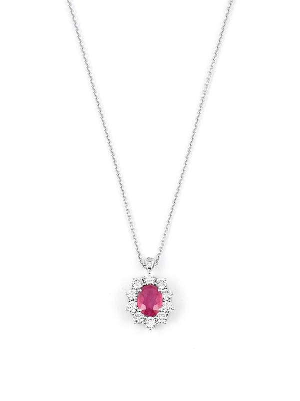 GIROCOLLO IN ORO BIANCO 18KT CON RUBINO E DIAMANTI
