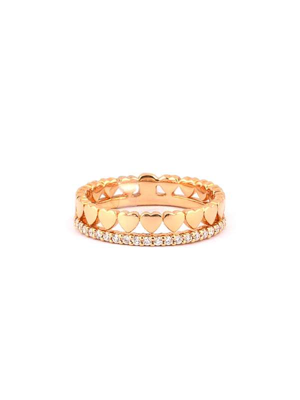 ANELLO IN ORO ROSA 18KT CUORI TUTTOGIRO E DIAMANTI