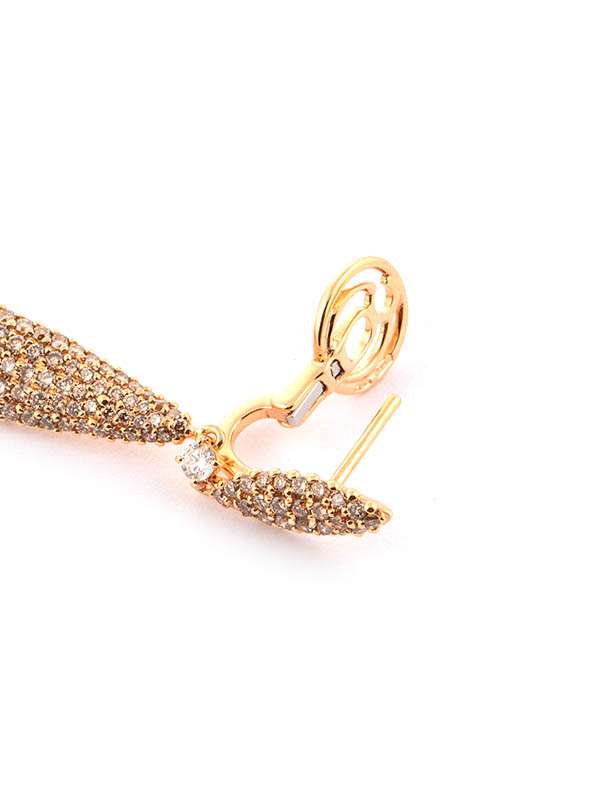 ORECCHINI PENDENTI IN ORO ROSA 18KT CON PAVE' DI DIAMANTI BROWN E DIAMANTI