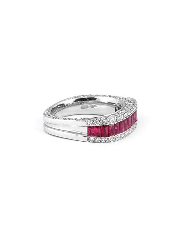ANELLO IN ORO BIANCO 18KT CON DIAMANTI E RUBINI