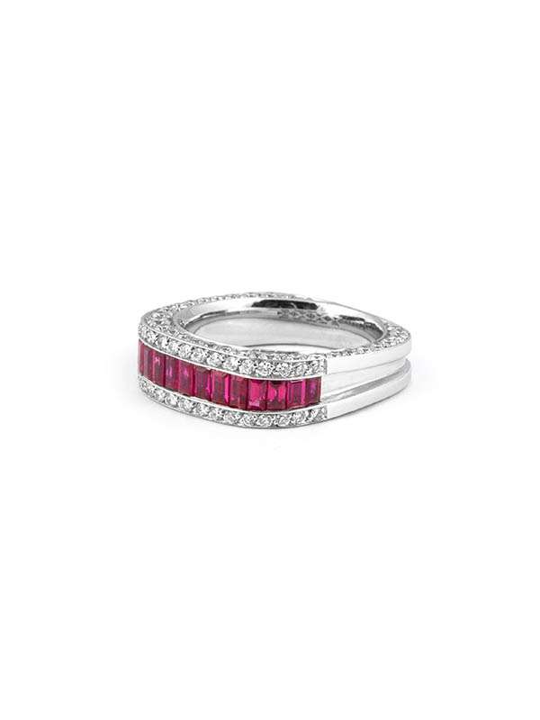 ANELLO IN ORO BIANCO 18KT CON DIAMANTI E RUBINI