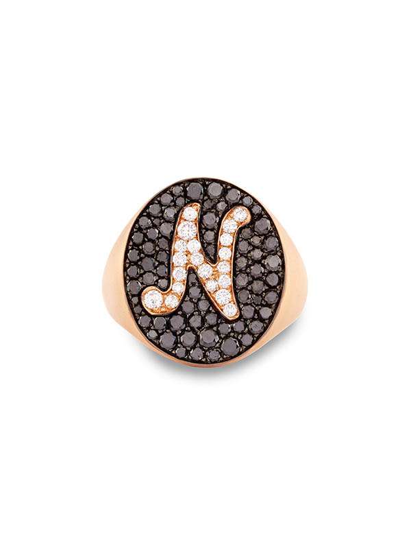 ANELLO PAVE' IN ORO ROSA 18KT LETTERA N CON DIAMANTI